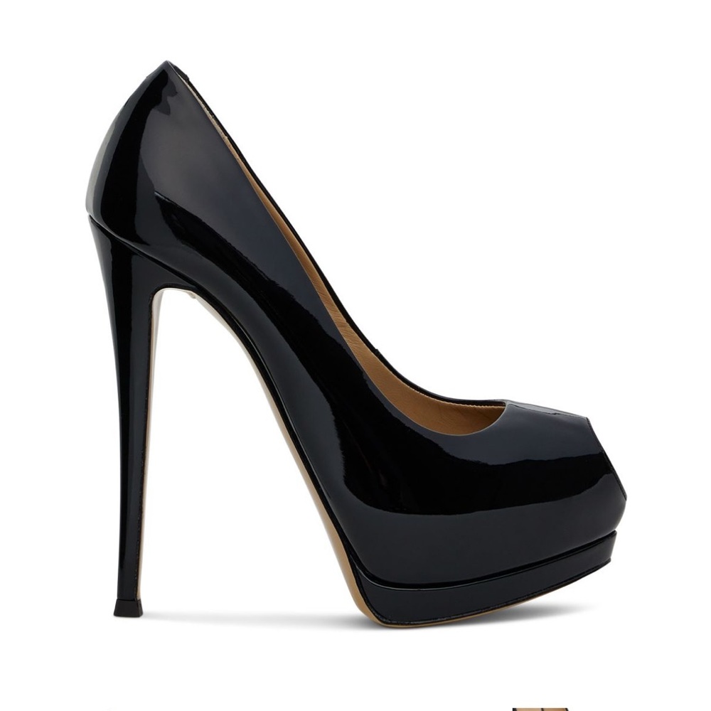 Giuseppe Zanotti Sharon Black Patent Leather Peep Toe Platform Pumps